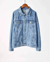 Classic Denim Jacket with Button Closure-Light Blue-1