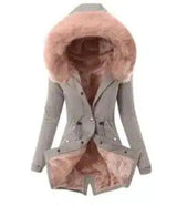 Hooded Drawstring Plush Jacket Women-Pink-1