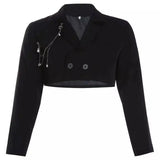 Women's Cropped Double-Breasted Jacket-Black-1