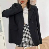 Women's Casual Blazer and Houndstooth Skirt Set-Black-1