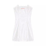 Sleeveless V-Neck Women's Dress-White-1
