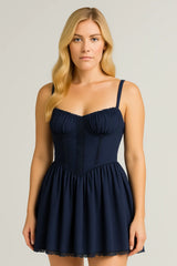 Vestido suspensor de renda moda verão com cadarço cintura fina