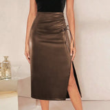 PU Leather Midi Pencil Skirt