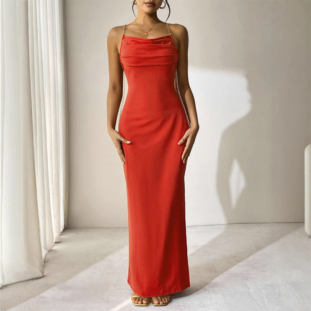 Red High Waist Slim Dress for Women