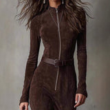 Slim Zipper Dress Elegant Temperament Split Long-sleeved Dresses Cowboy Fashion Retro Women's Clothing