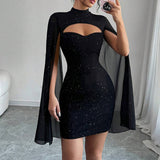 Sparkly Cloak Sleeve Mini Dress