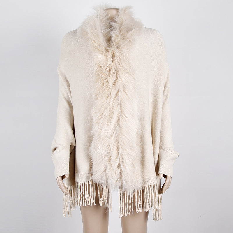 Faux Fur Trim Fringe Cardigan