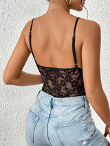 Perfee Lace V-Neck Spaghetti Strap Bodysuit-2