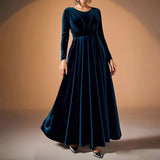 Velvet Pleated Long Sleeve Maxi Dress