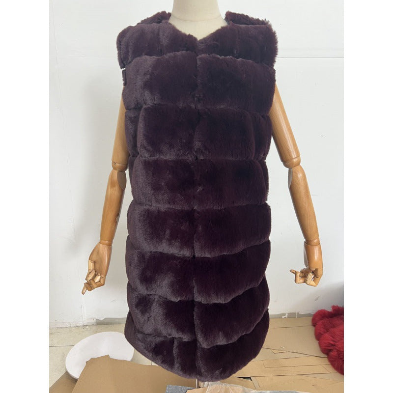 Faux Fur Long Vest Puffer Coat