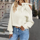 Bow Shoulder Cut-Out Knit Sweater