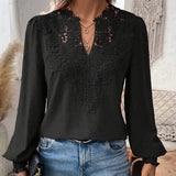 Lace Lantern Sleeve V-Neck Blouse