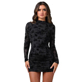 Hollow-out Flocking Sheath Slim Dress For Women