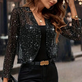Sequin Trim Cropped Cardigan