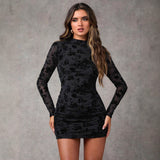 Hollow-out Flocking Sheath Slim Dress For Women