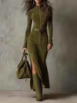 Sleek Denim Zipper Dress