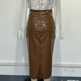 Faux Leather High Waist Midi Skirt
