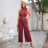 Women's Solid Color Hollow-out Jumpsuit