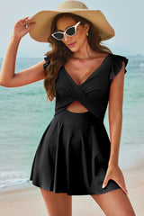 Cutout V-Neck Cap Sleeve One-Piece Swimwear-3