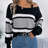Colorblock Cold Shoulder Sweater
