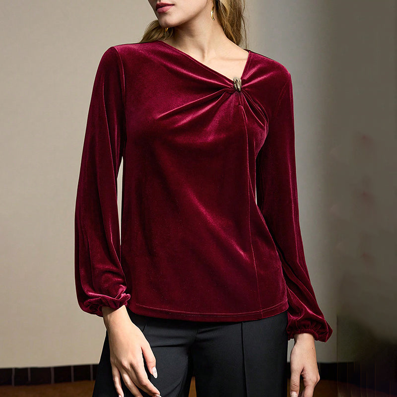 Velvet Twist Knot V-Neck Blouse