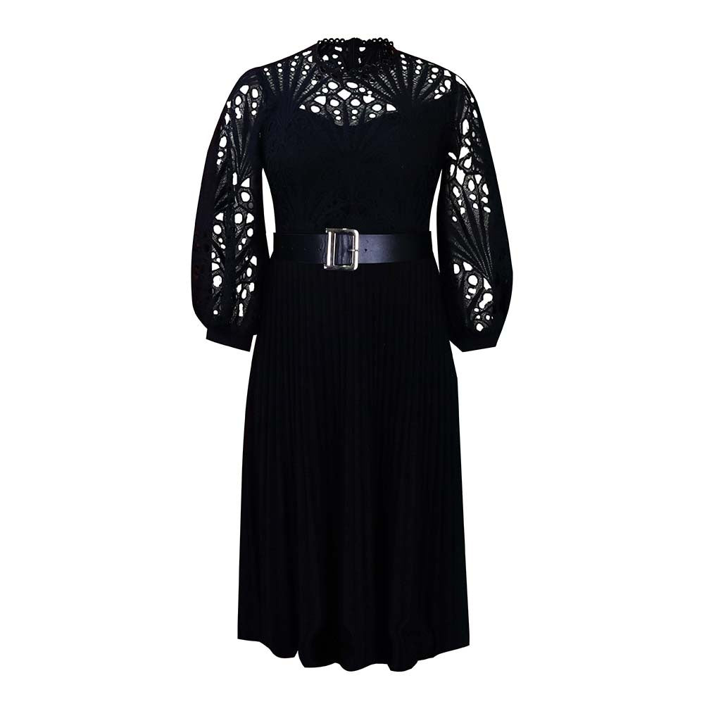 Lace Stitching Pleated Hollow-out Plus Size African Dress
