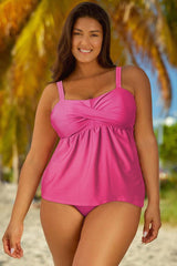 Full Size Adjustable Strap Tankini Set-Hot Pink-1