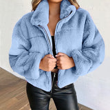 Plush Stand Collar Short Coat