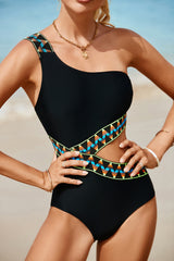 Cutout Single Shoulder One-Piece Swimwear-Black-1