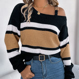 Colorblock Cold Shoulder Sweater