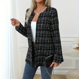 Checkered Collarless Mid-Jacket