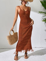 Openwork Scoop Neck Cover-Up Dress-Brown-6