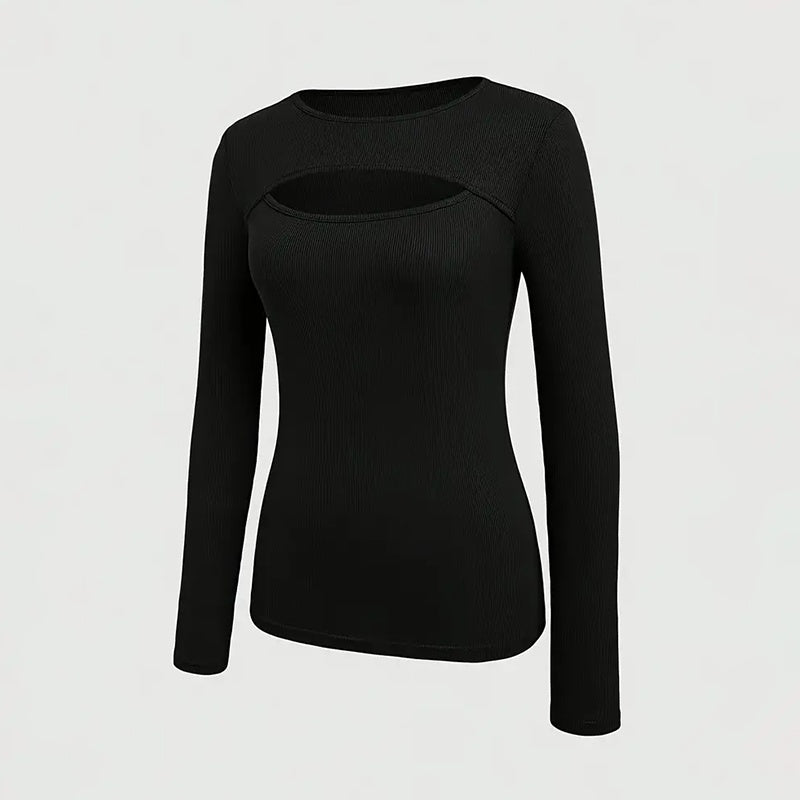 Cut-Out Ribbed Long Sleeve Tee