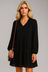 Vestido em chiffon de manga comprida com decote em V em linha A Original