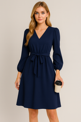 outono e inverno Roupas femininas europeias e americanas Vestido de manga comprida com decote em V pequeno e renda