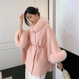 Fur Sleeve Detachable Real Fox Fur Collar Coat Wool 2024 New Autumn Winter Women's Warm A-line Jacket Luxury Thick Female Coat-4