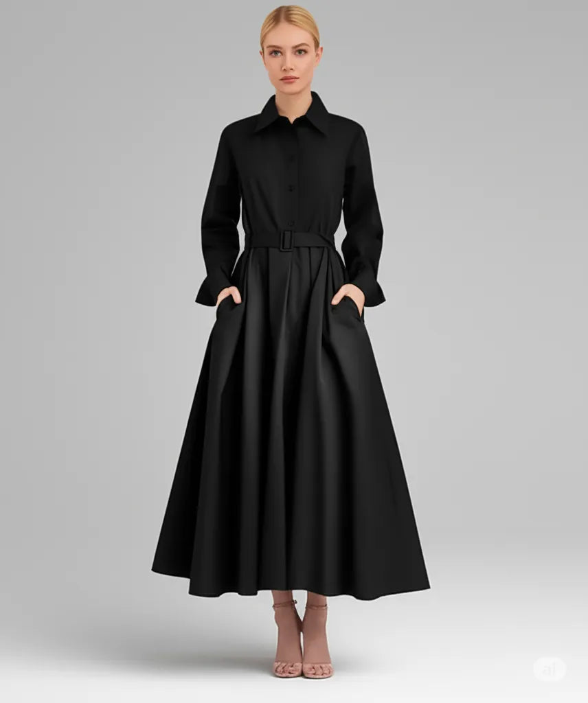 Vestido solto Mulheres Elástico Cintura Alta Show Temperamento Fino