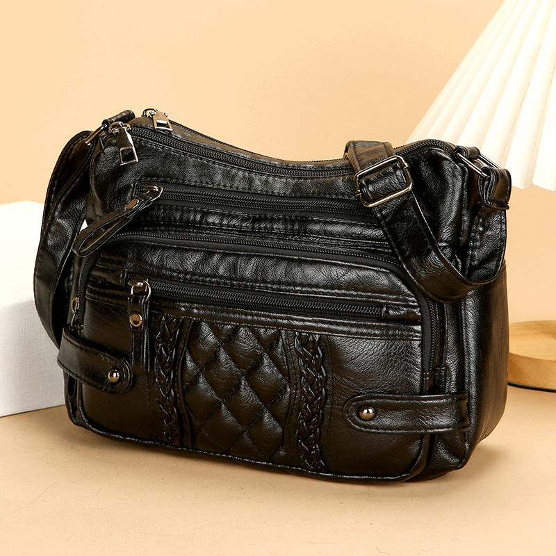Soft Leather Multi-Pocket Shoulder Bag