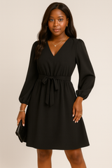 outono e inverno Roupas femininas europeias e americanas Vestido de manga comprida com decote em V pequeno e renda