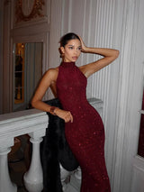 Red Sequin Evening Gown