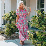 V-Neck Sleeve Floral Maxi Dress for Women