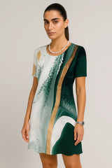 Vestidos Vintage Texturizados Estampados Manga Curta