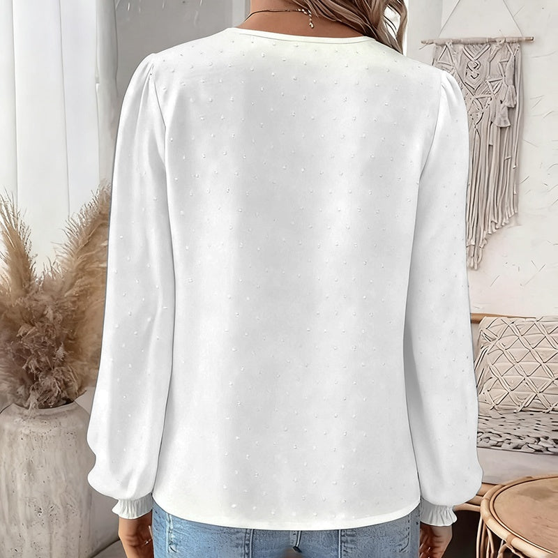 Lace Lantern Sleeve V-Neck Blouse