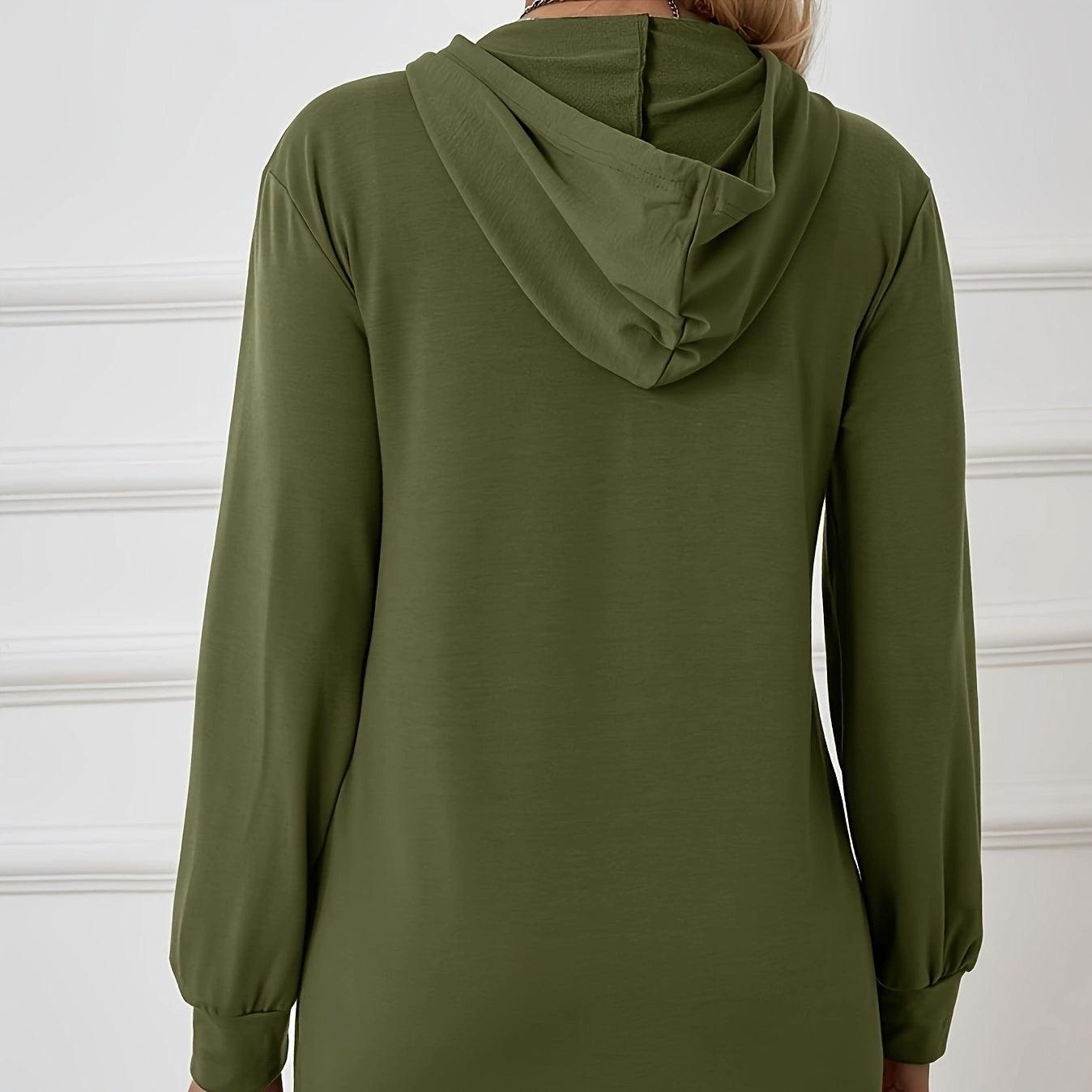 Women's Military Green Hooded Sweatshirt – Lightweight Zipper Jacket with Drawstring for Casual Sporty Style