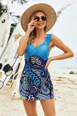 Printed Ruched Swim Dress and Swim Bottoms Set-1