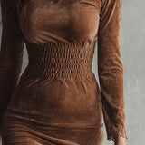 Velvet Lace Trim Midi Dress