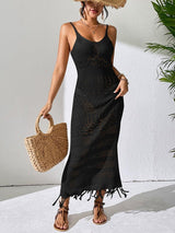 Openwork Scoop Neck Cover-Up Dress-Black-12