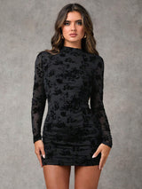 Hollow-out Flocking Sheath Slim Dress For Women