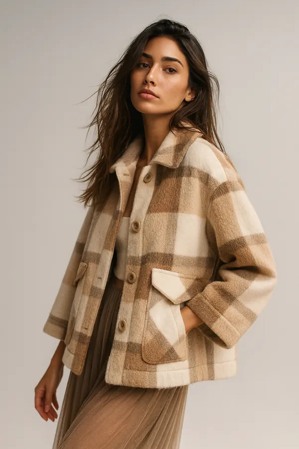 Casaco de peles artificiais com mistura de lã para senhora