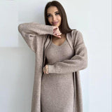 2pcs Knitted Suit Fashion Slim Sleeveless Long Dress And Casual Loose Cardigan Spring Fall Women's Clothing-5